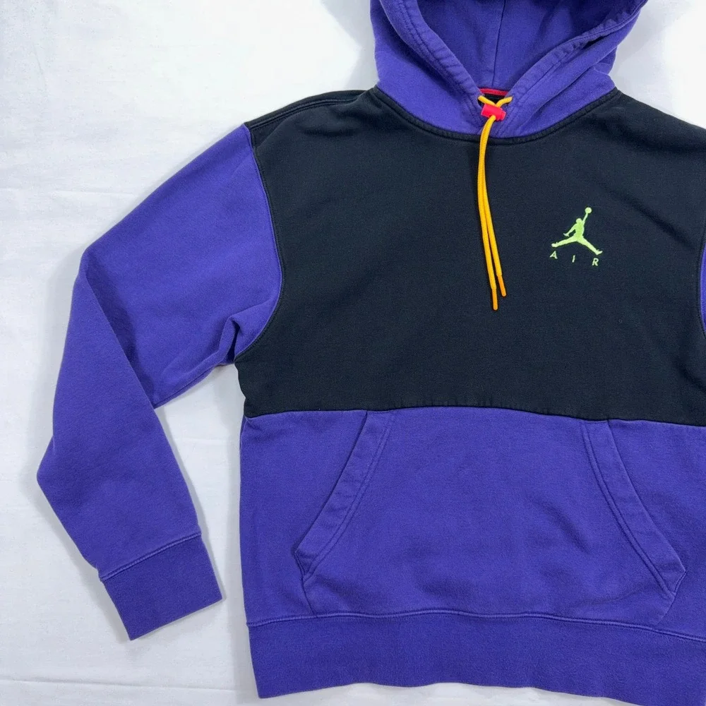 Jordan‎ Hoodie Jumpman Air Colorblock Fleece Size Small Purple Black Neon